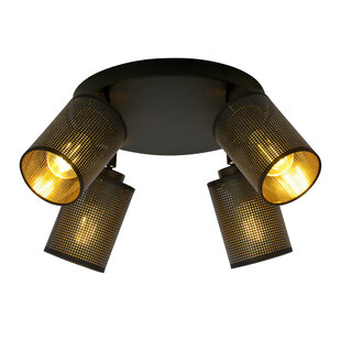 Lámpara de techo Fredericia 4 direccionales redonda negra con tubos negros y dorados