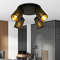 Fredericia 4 directional round black ceiling lamp with black and gold tubes
