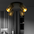 Fredericia 4 directional round black ceiling lamp with black and gold tubes
