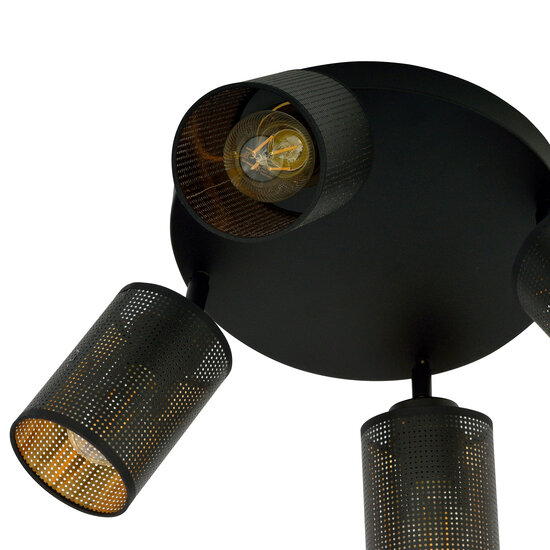 Fredericia 4 directional round black ceiling lamp with black and gold tubes