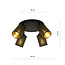 Fredericia 4 richtbare ronde zwarte plafondlamp met zwart en gouden kokers