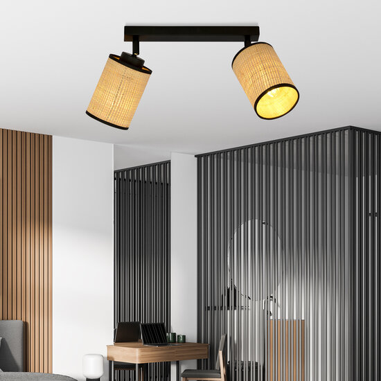 Ballerup double directional black ceiling lamp with textile tubes E27