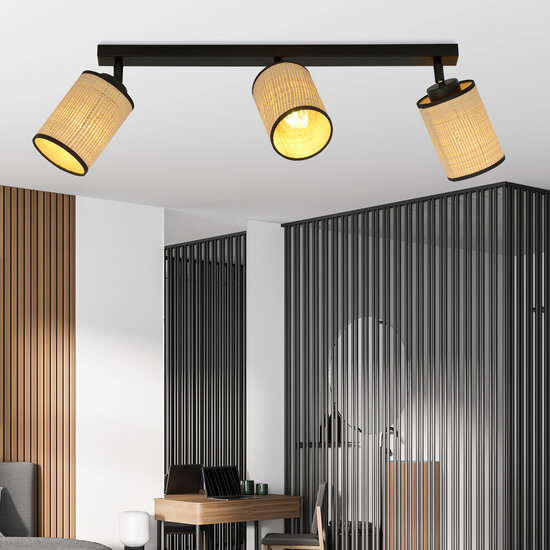 Ballerup triple lange zwarte plafondlamp met textiel kokers E27