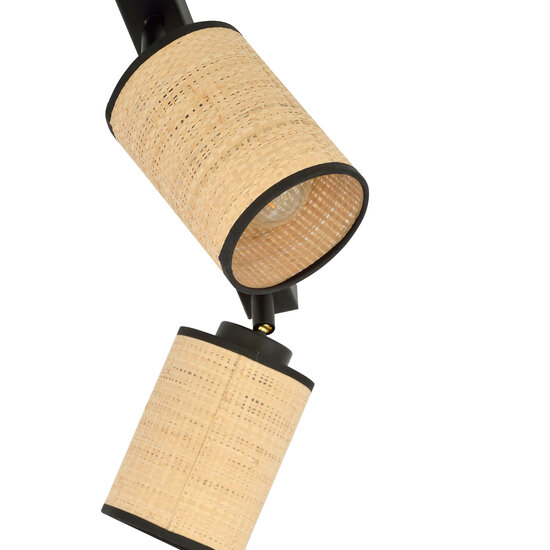 Plafonnier Ballerup triple long noir avec tubes textiles E27