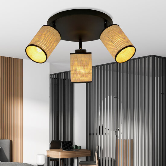 Ballerup round triple orientable black ceiling lamp with textile tubes E27