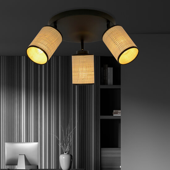 Ballerup ronde triple richtbare zwarte plafondlamp met textiel kokers E27