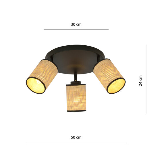 Ballerup round triple orientable black ceiling lamp with textile tubes E27