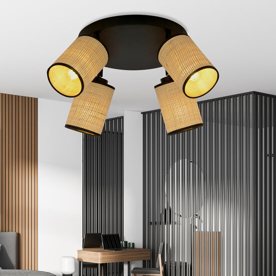 Ballerup 4 orientable round black ceiling lamp with textile E27 tubes