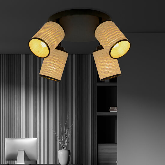 Ballerup 4 orientable round black ceiling lamp with textile E27 tubes