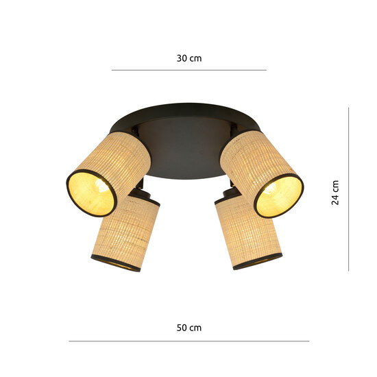 Ballerup 4 orientable round black ceiling lamp with textile E27 tubes