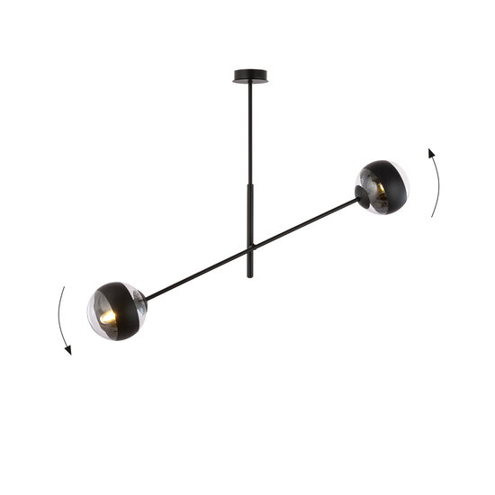 Emibig Emibig Lámpara colgante Vordingborg negra con 2 bombillas de vidrio rayadas E14 - Iluminación arquitectónica ideal para interiores modernos