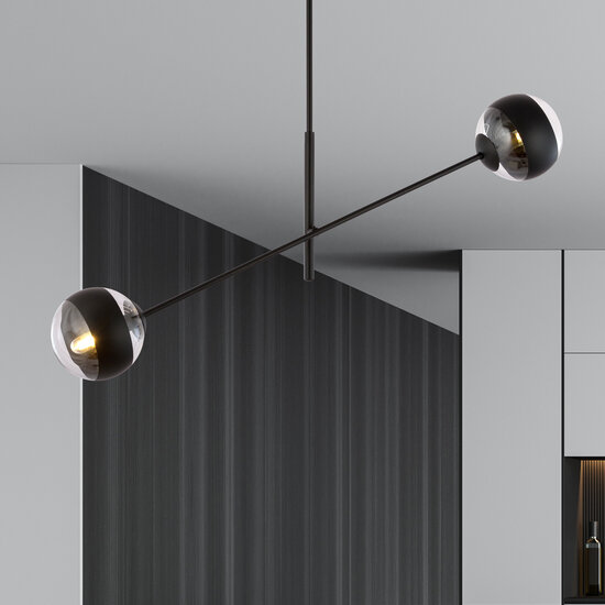 Emibig Emibig Lámpara colgante Vordingborg negra con 2 bombillas de vidrio rayadas E14 - Iluminación arquitectónica ideal para interiores modernos