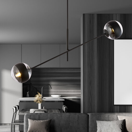 Emibig Emibig Vordingborg lampe suspendue noire avec 2 ampoules en verre rayées E14 - Éclairage architectural idéal pour les intérieurs modernes