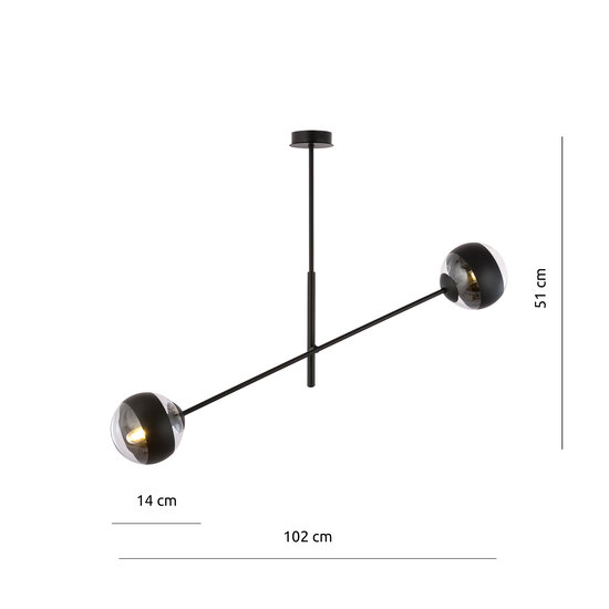 Emibig Emibig Vordingborg hanglamp zwart met 2 glazen gestreepte bollen E14 - Perfecte architectuur verlichting voor elk interieur