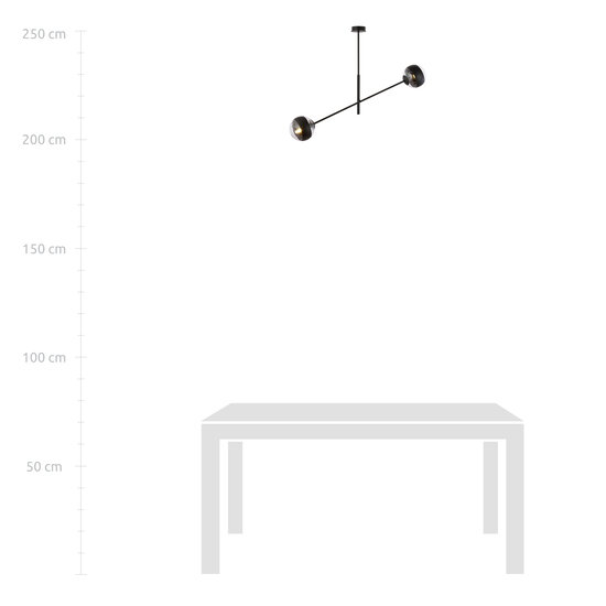 Lampe à suspension Vordingborg noire avec 2 ampoules rayées en verre E14