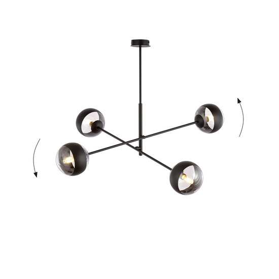 Vordingborg medium hanglamp zwart met 4 glazen gestreepte bollen E14