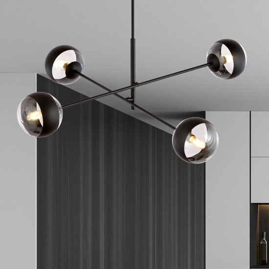 Emibig Emibig Vordingborg medium hanglamp zwart met 4 glazen gestreepte bollen E14 - Perfecte verlichting voor elke ruimte