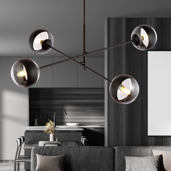 Emibig Emibig Vordingborg lámpara colgante mediana negra con 4 bombillas de vidrio rayadas E14 - Iluminación ideal para cualquier espacio