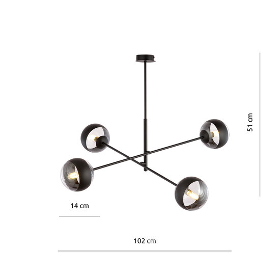 Emibig Emibig Vordingborg lampe suspendue moyenne noire avec 4 ampoules en verre rayées E14 - Éclairage idéal pour tout espace