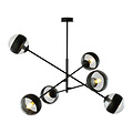 Vordingborg grande suspension noire avec 6 ampoules rayées en verre E14