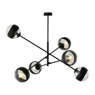 Vordingborg grande suspension noire avec 6 ampoules rayées en verre E14