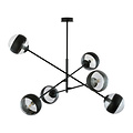 Vordingborg grande suspension noire avec 6 ampoules rayées en verre E14