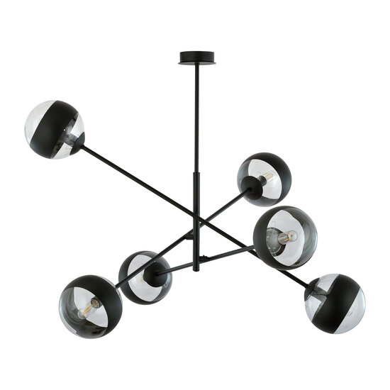 Vordingborg large hanging lamp black with 6 glass striped bulbs E14