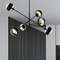 Vordingborg grande suspension noire avec 6 ampoules rayées en verre E14