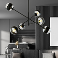 Emibig Emibig Vordingborg grote hanglamp zwart met 6 glazen gestreepte bollen E14 - Perfect voor sfeervolle verlichting in elke ruimte