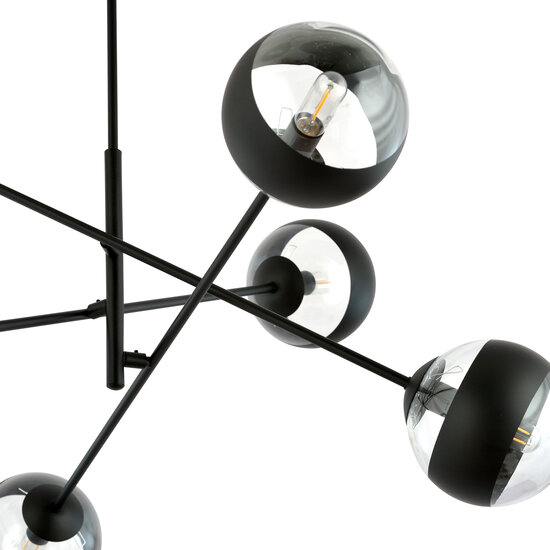 Emibig Emibig Vordingborg large hanging lamp black with 6 glass striped bulbs E14 - Ideal for stylish lighting in any room