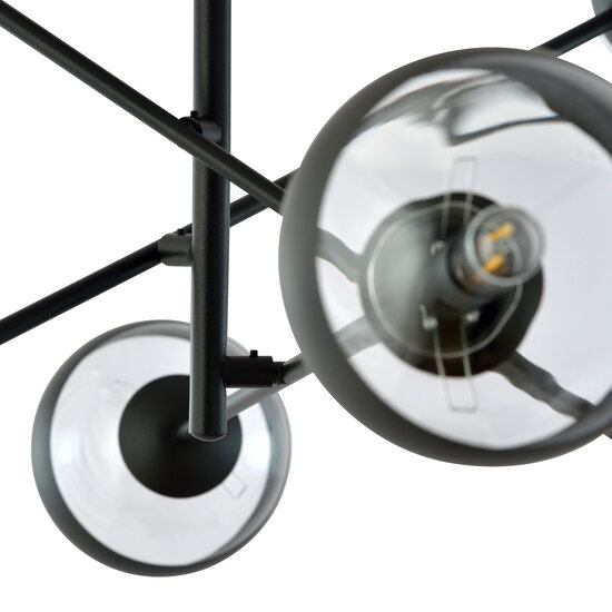 Vordingborg grande suspension noire avec 6 ampoules rayées en verre E14