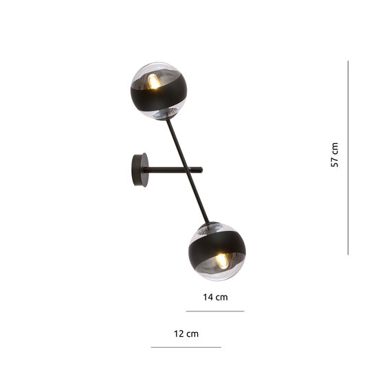 Emibig Emibig Vordingborg Wandleuchte mit 2 schwarz gestreiften Glasbirnen E14 - Ideal für eine gemütliche Atmosphäre in jedem Raum