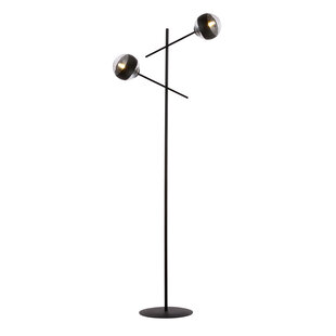 Lámpara de pie Vordingborg negra con 2 bombillas de cristal rayadas E14