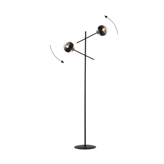 Lampadaire noir Vordingborg avec 2 ampoules rayées en verre E14