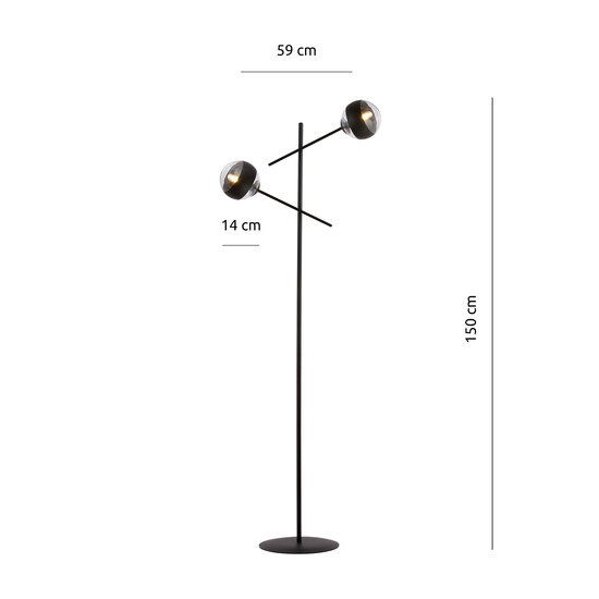 Emibig Emibig Vordingborg zwarte vloerlamp met 2 glazen gestreepte bollen E14 - Creëer een sfeervolle ambiance in uw interieur