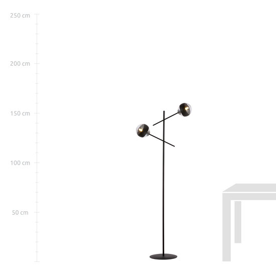 Vordingborg zwarte vloerlamp met 2 glazen gestreepte bollen E14