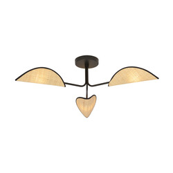 Emibig Thisted lampe de plafond 3x E14 noire avec feuilles en textile couleur bois clair