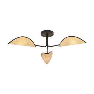 Emibig Thisted lampe de plafond 3x E14 noire avec feuilles en textile couleur bois clair