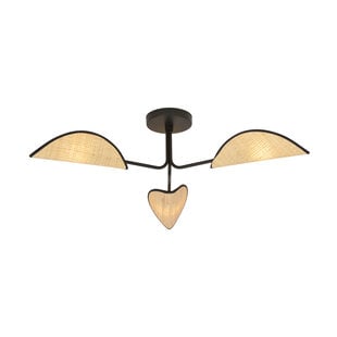 Emibig Thisted opvallende 3x E14 plafondlamp zwart met licht houtkleur textiel bladeren