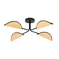 Emibig Emibig Thisted magnifique lampe de plafond noire avec feuilles textiles couleur bois clair 4x E14 - Idéale pour une ambiance chaleureuse