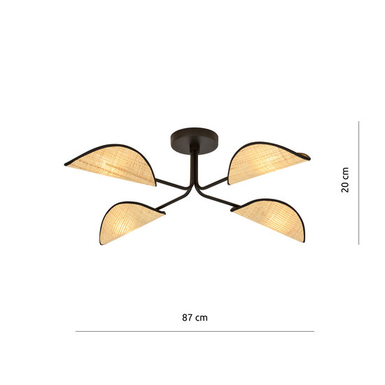 Emibig Emibig Thisted schöne Deckenleuchte schwarz mit hellen holzfarbenen Textilblättern 4x E14 - Ideal für eine gemütliche Atmosphäre