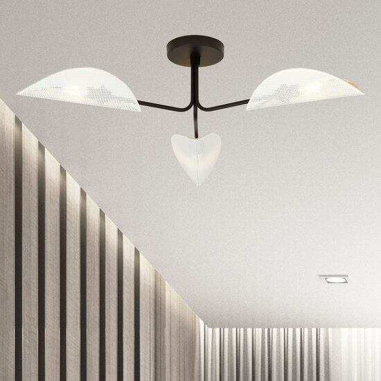 Thisted plafondlamp zwart met witte en goud metalen afwerking 3x E14