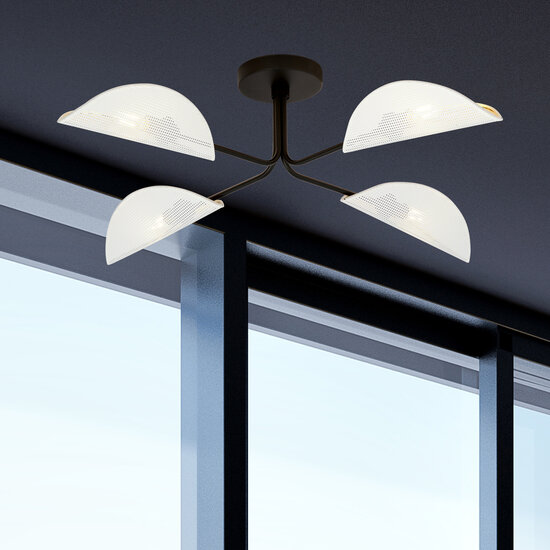 Thisted black elegant ceiling lamp with white and gold metal finish 4x E14