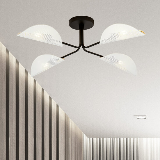 Thisted black elegant ceiling lamp with white and gold metal finish 4x E14