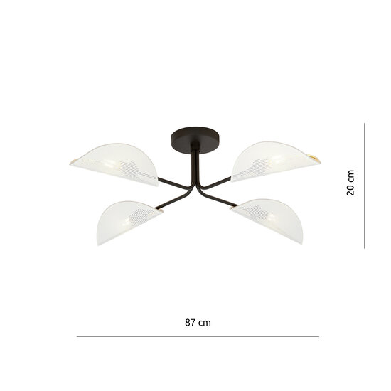 Thisted black elegant ceiling lamp with white and gold metal finish 4x E14