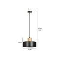 Lampe à suspension ronde noire Lolland couleur bois naturel E27