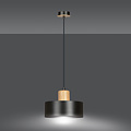 Emibig Emibig Lámpara colgante redonda negra Lolland con color madera natural E27 - Iluminación ideal para cualquier espacio