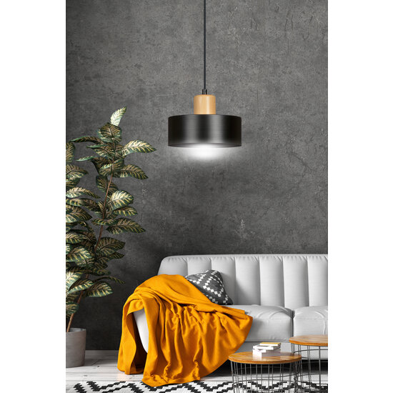 Emibig Emibig Lámpara colgante redonda negra Lolland con color madera natural E27 - Iluminación ideal para cualquier espacio