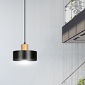 Lolland black round hanging lamp with natural wood color E27