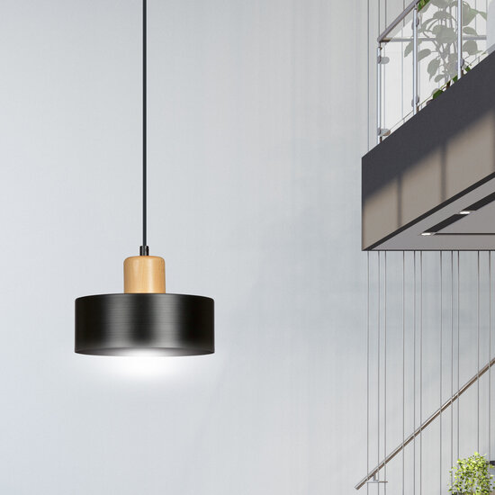 Emibig Emibig Lámpara colgante redonda negra Lolland con color madera natural E27 - Iluminación ideal para cualquier espacio
